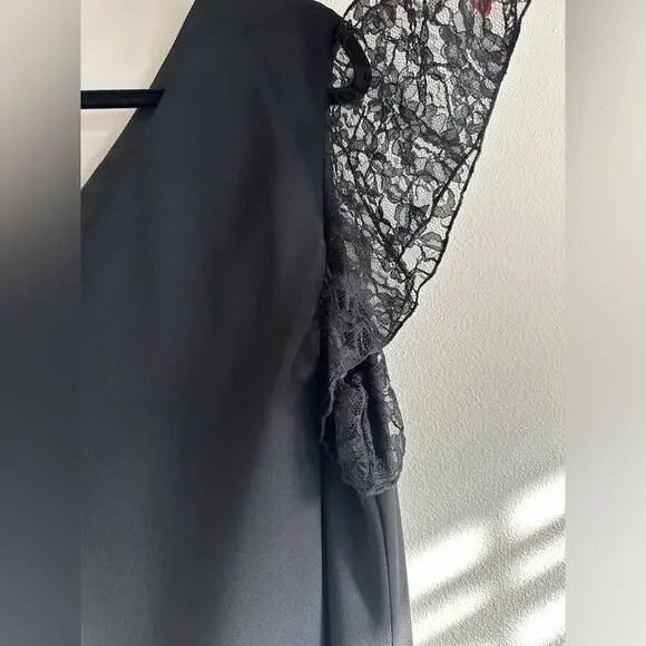 Vintage Studio 1940 Black Dress Lace Trim Lace Flutter Sleeve Size 26W - Picture 5 of 7